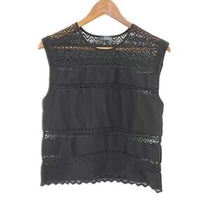 The Limited Womens Lace Tiered Sleeveless Scalloped Hem Blouse Black Small